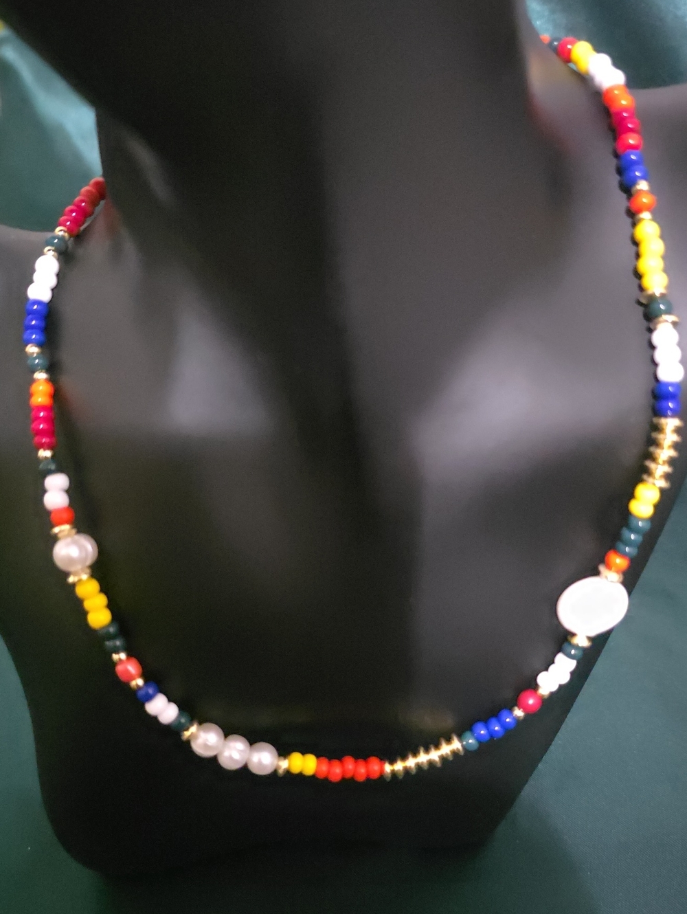 Colorful Multicolor Beaded Necklace with Pearl Accents - Women Jewelry